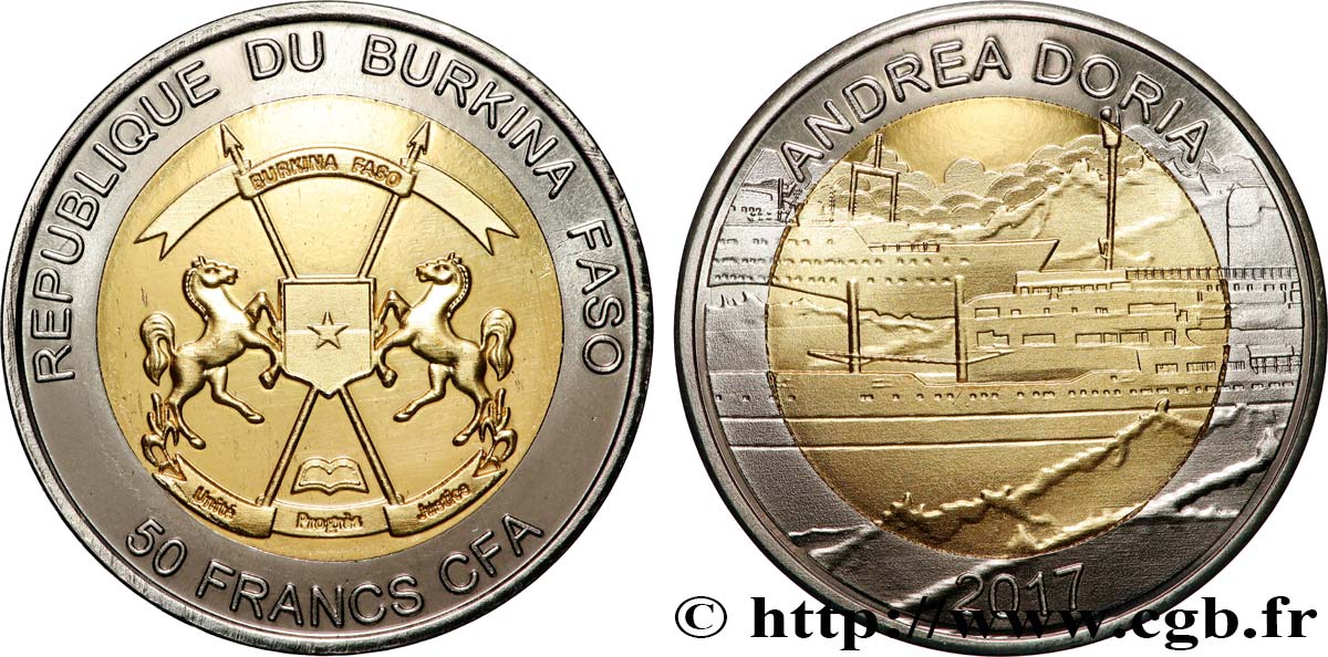 BURKINA FASO 50 Francs CFA 105e anniversaire du naufrage du RMS Titanic 2017 Kabelsketal ST 