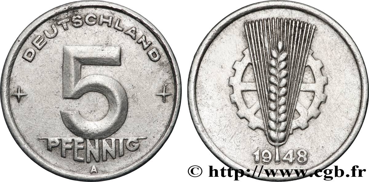 REPúBLICA DEMOCRáTICA ALEMANA 5 Pfennig type Deutschland 1948 Berlin MBC 