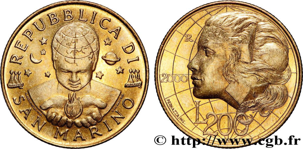 SAN MARINO 200 Lire la Connaissance 2000 Rome - R MS 