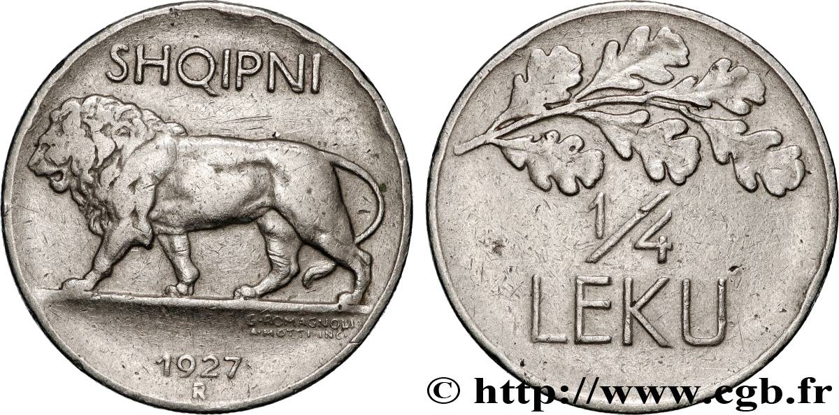 ALBANIA 1/4 Leku lion 1927 Rome - R BC+ 