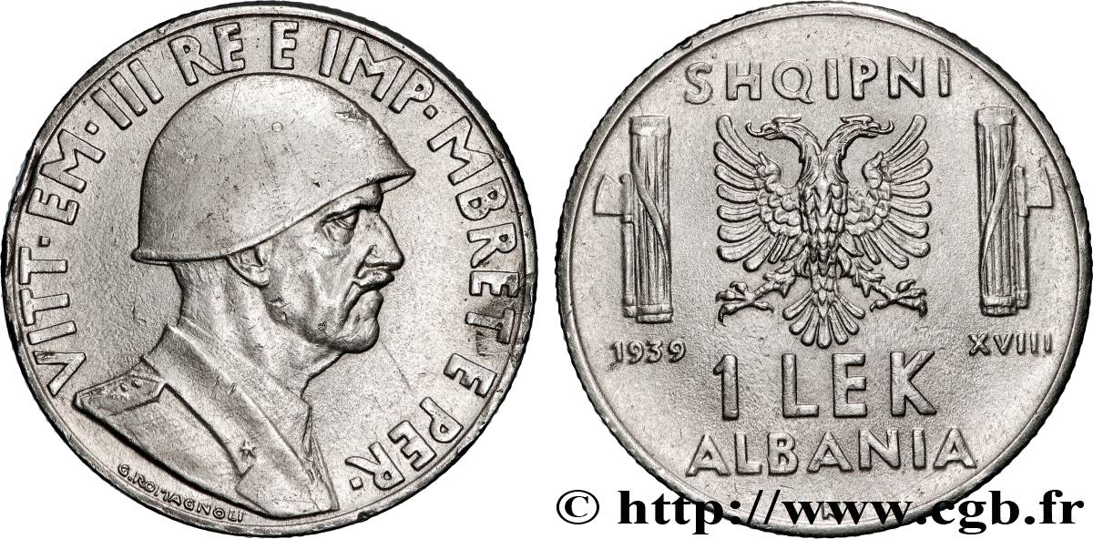 ALBANIA 1 Lek Victor-Emmanuel III d’Italie 1939 Rome MBC+ 