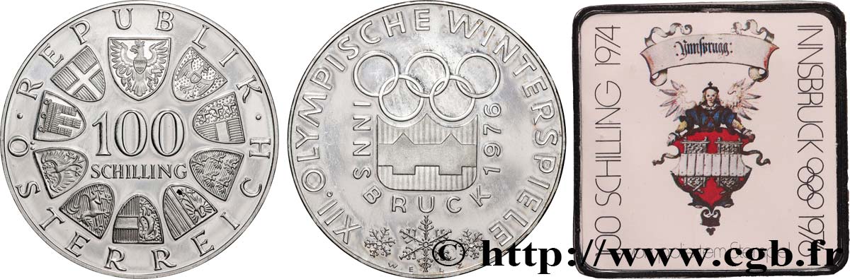 ÖSTERREICH 100 Schilling Proof J.O. d’hiver d’Innsbruck 1976 1974  fST 