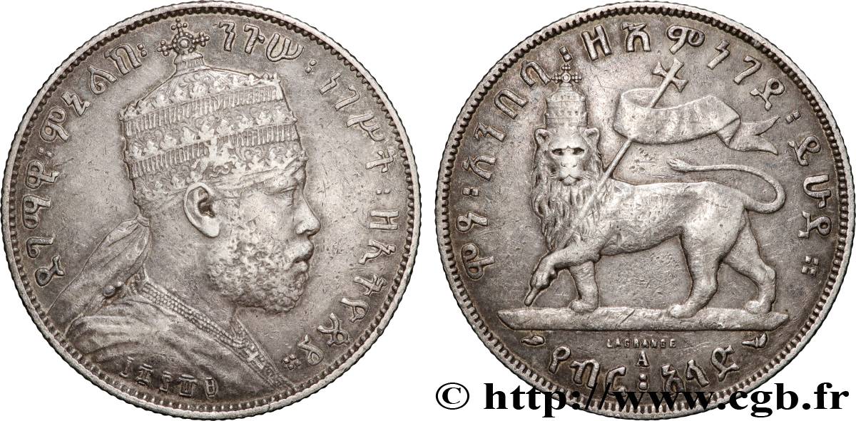 ETIOPIA 1/2 Birr Menelik II EE1889 1897 Paris BB 