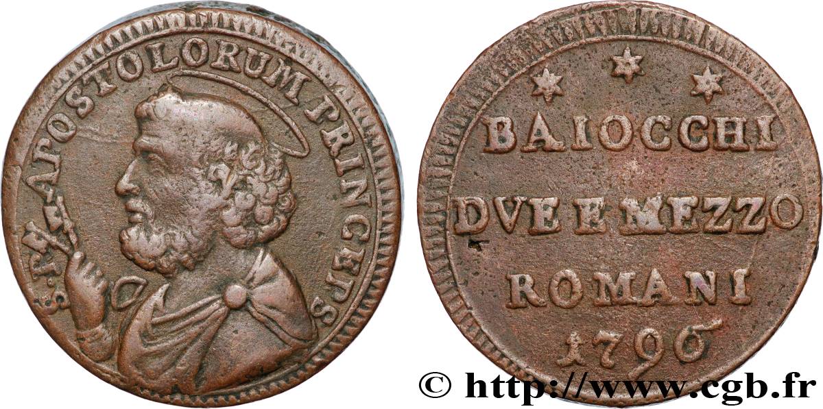 VATICAN ET ÉTATS PONTIFICAUX 2 1/2 Baiocchi St Pierre 1796 Rome TTB 