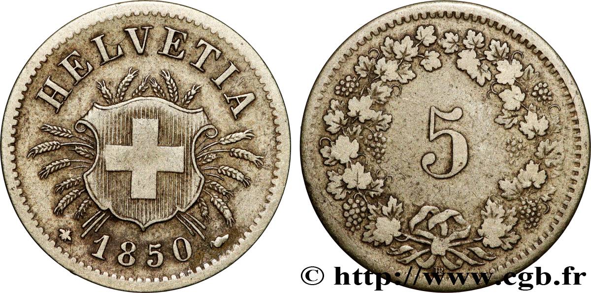 SWITZERLAND 5 Centimes (Rappen) 1850 Strasbourg - BB VF 