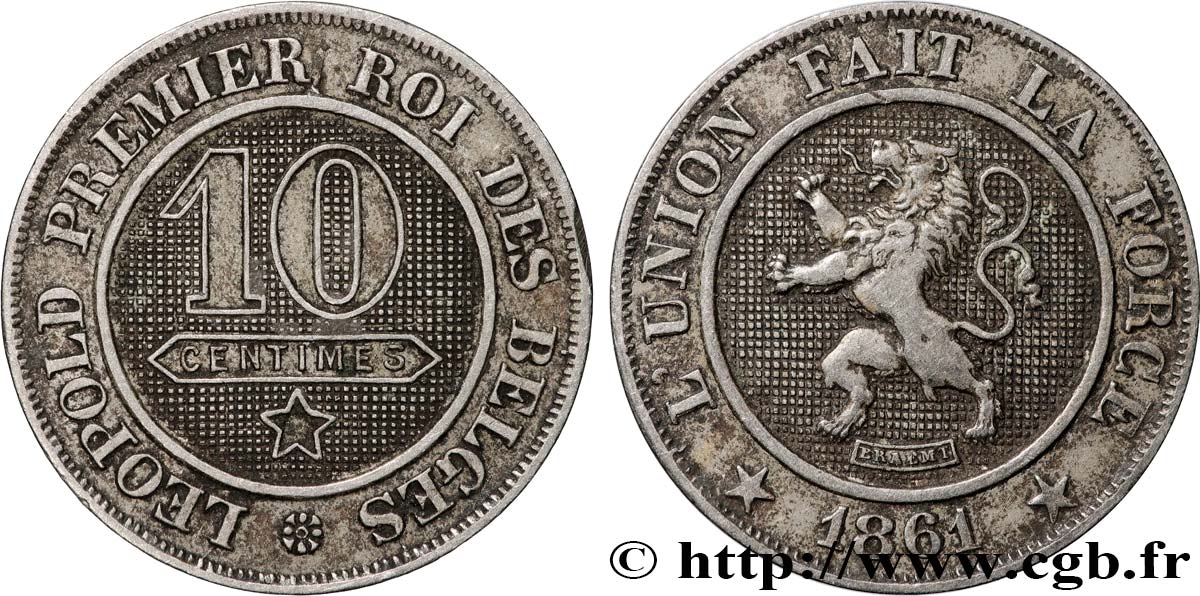 BELGIQUE 10 Centimes lion 1861  TTB+ 