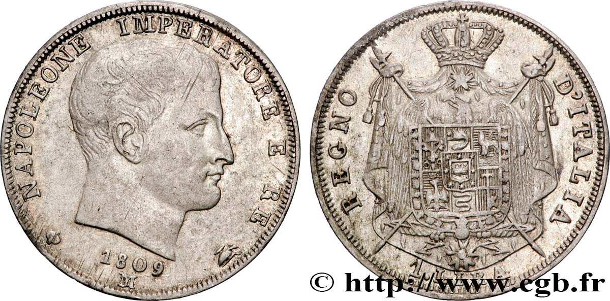 ITALIE - ROYAUME D ITALIE - NAPOLÉON Ier 1 Lire 1809 Milan TTB+ 