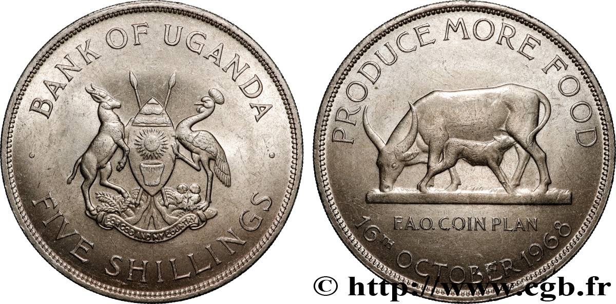 UGANDA 5 Shillings F.A.O. vache et veau 1968  fST 