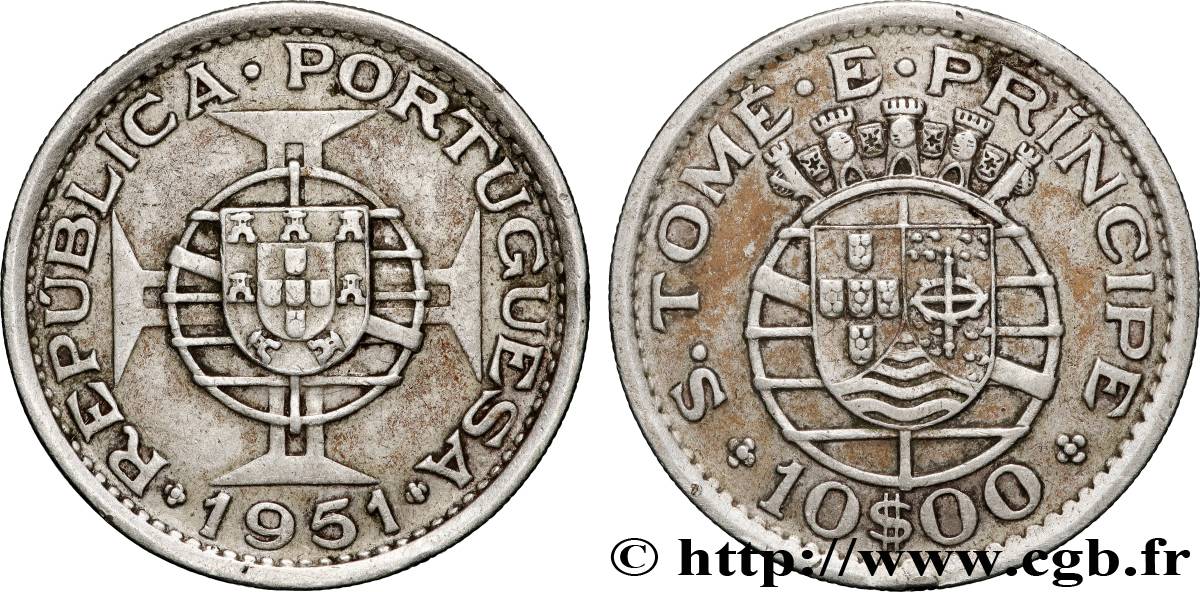 SAO TOME E PRINCIPE 10 Escudos colonie portugaise 1951  q.SPL 