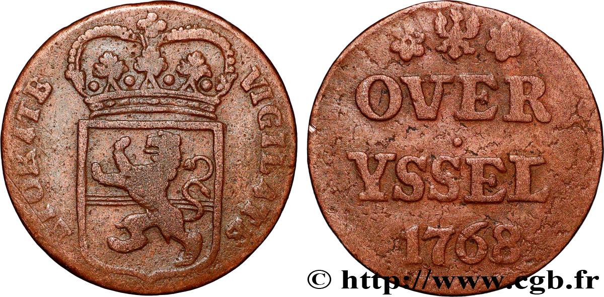 NETHERLANDS - UNITED PROVINCES 1 Duit Overijssel 1768  VF 