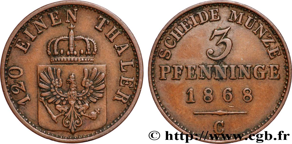 GERMANY - PRUSSIA 3 Pfenninge Royaume de Prusse 1868 Francfort - C AU 