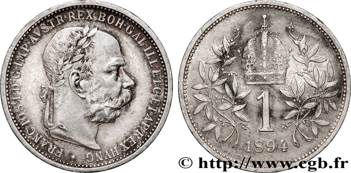 AUSTRIA 1 Corona François-Joseph Ier tête laurée 1894 Vienne XF 