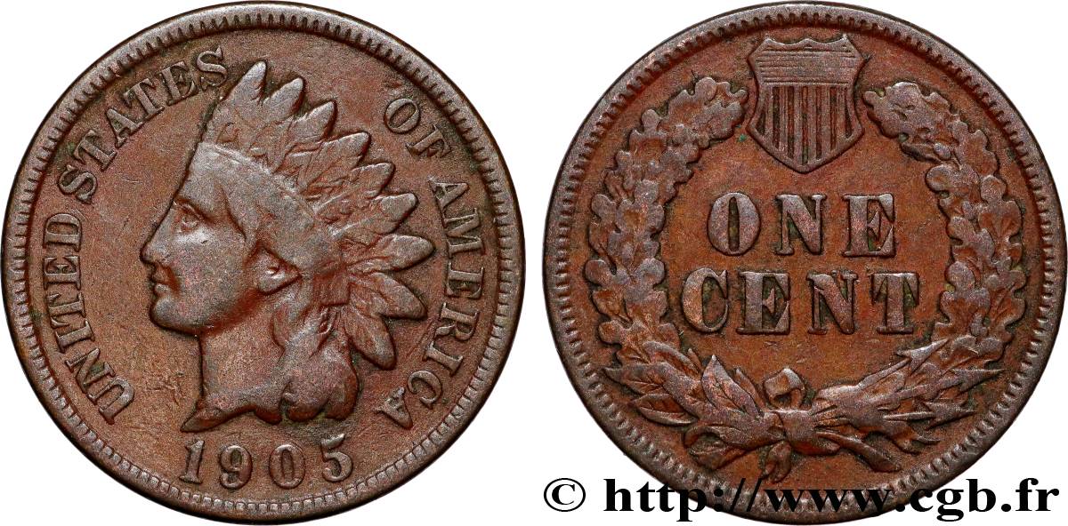 ESTADOS UNIDOS DE AMÉRICA 1 Cent tête d’indien, 3e type 1905 Philadelphie BC+ 
