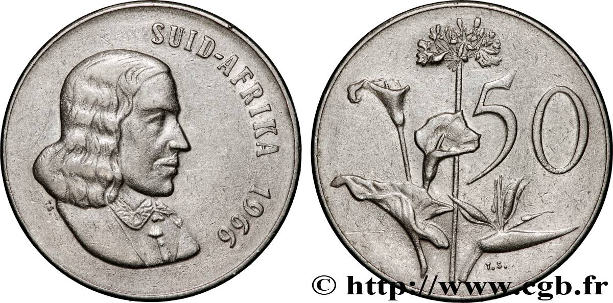 SüDAFRIKA 50 Cents Jan van Riebeeck 1966  SS 