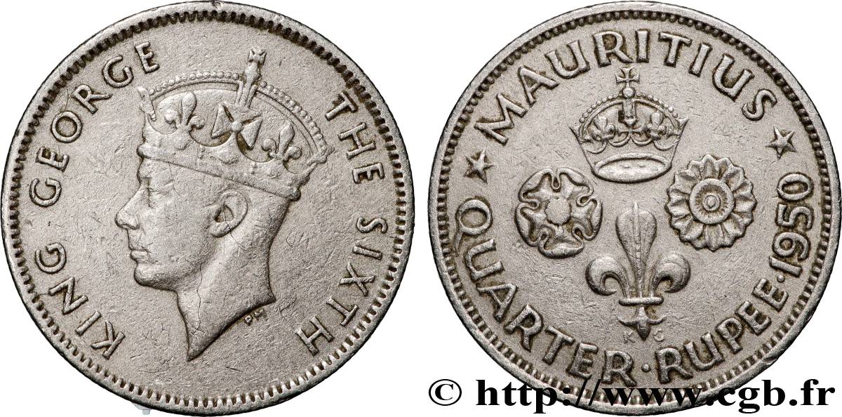 MAURITIUS 1/4 Roupie Georges VI 1950 Londres XF 