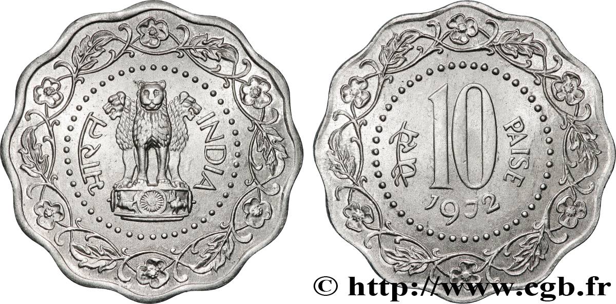 INDE 10 Paise Lion d’Asoka 1972 Calcutta SUP 