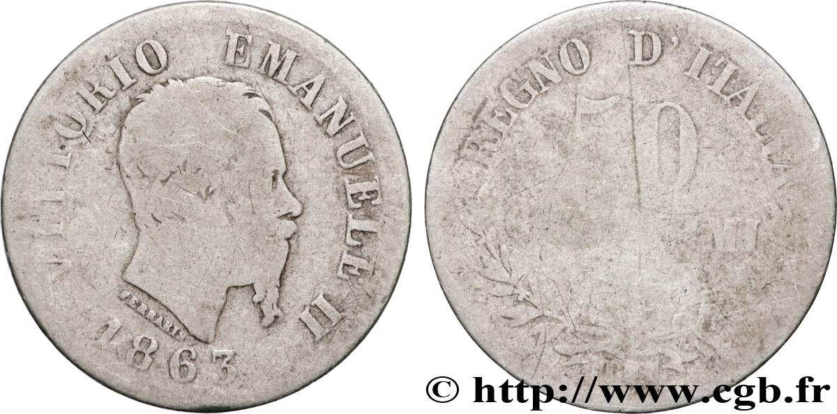 ITALIE 50 Centesimi Victor Emmanuel II 1863 Milan B+ 