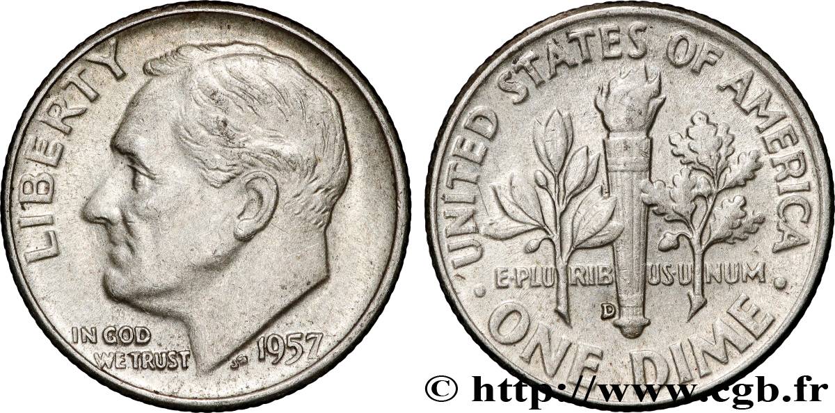 ÉTATS-UNIS D AMÉRIQUE 1 Dime(10 Cents) Roosevelt 1957 Denver TTB 
