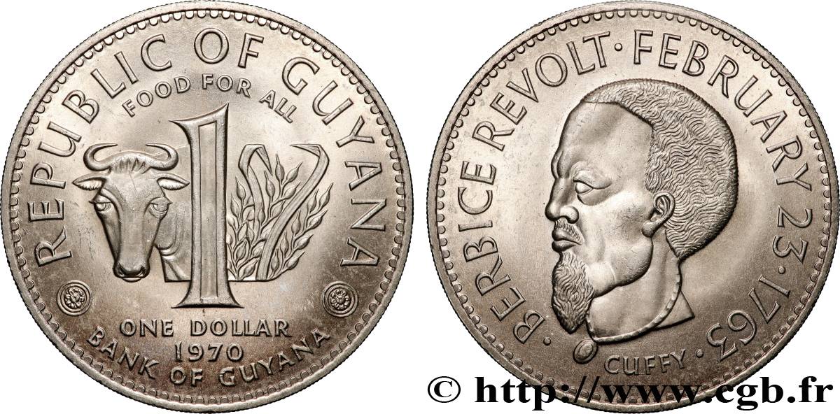 GUYANA 1 Dollar FAO portrait de l’esclave Cuffy 1970 Londres SPL 