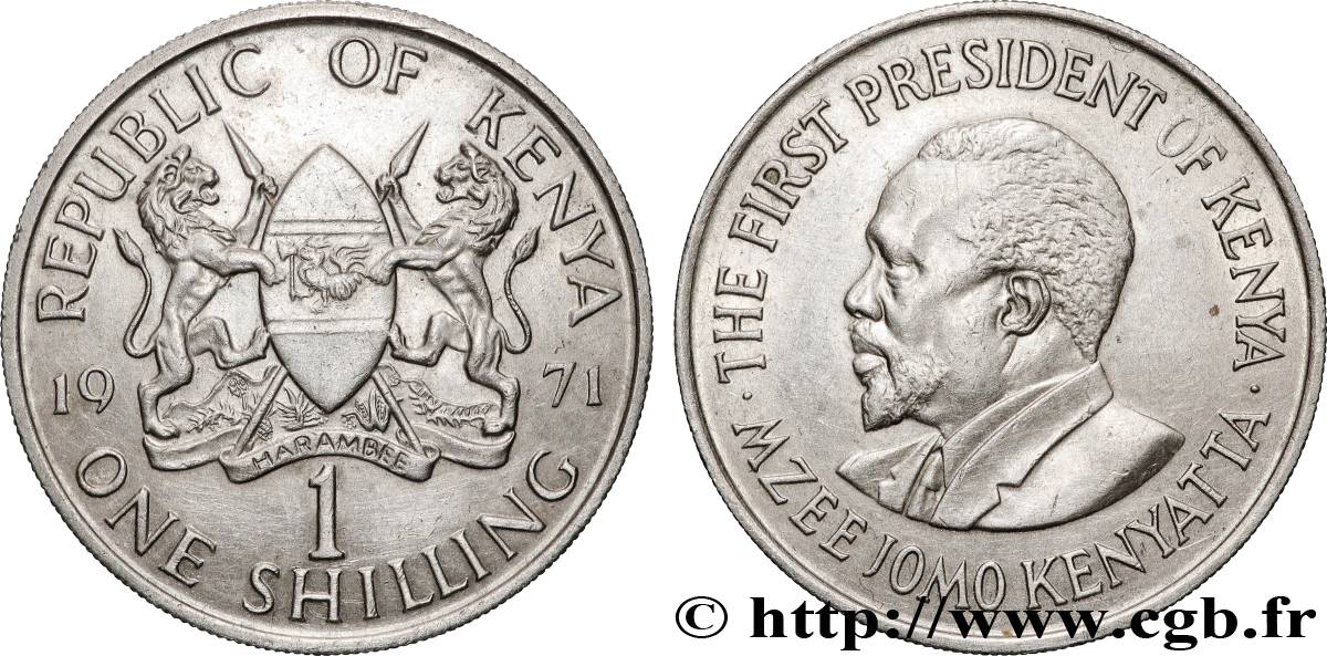 KENIA 1 Shilling Président Mzee Jomo Kenyatta 1974 Royal Mint VZ 