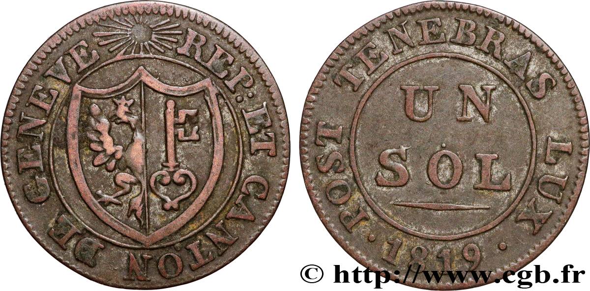 SWITZERLAND - REPUBLIC OF GENEVA 1 Sol 1819  XF 