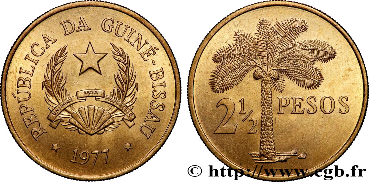 GUINÉE BISSAU 2 1/2 Pesos emblème / palmier 1977 Llantrisant SPL 