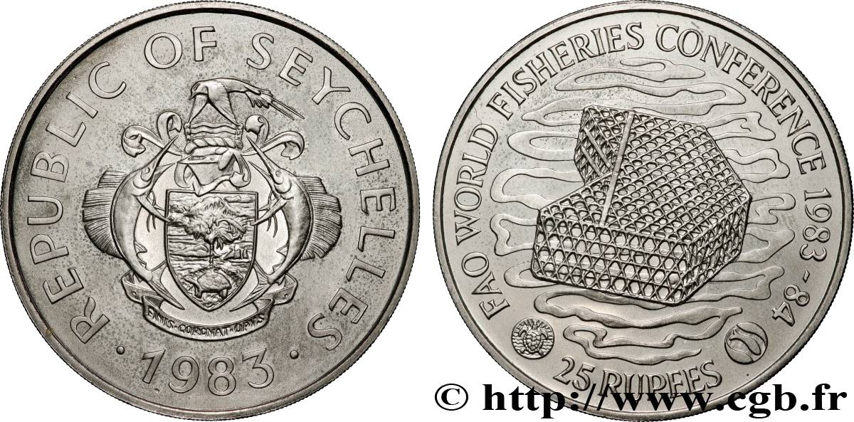 SEYCHELLES 25 Rupees FAO Conférence Mondiale de la Pêche 1983 Llantrisant MS 