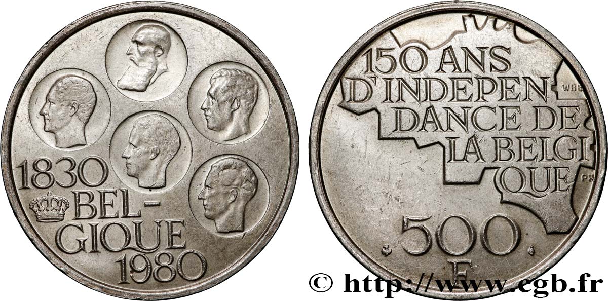 BELGIUM 500 Francs légende française 150e anniversaire de l’indépendance 1980 Bruxelles AU 
