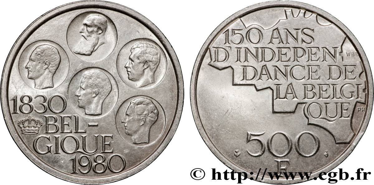 BELGIQUE 500 Francs légende française 150e anniversaire de l’indépendance 1980 Bruxelles SUP 