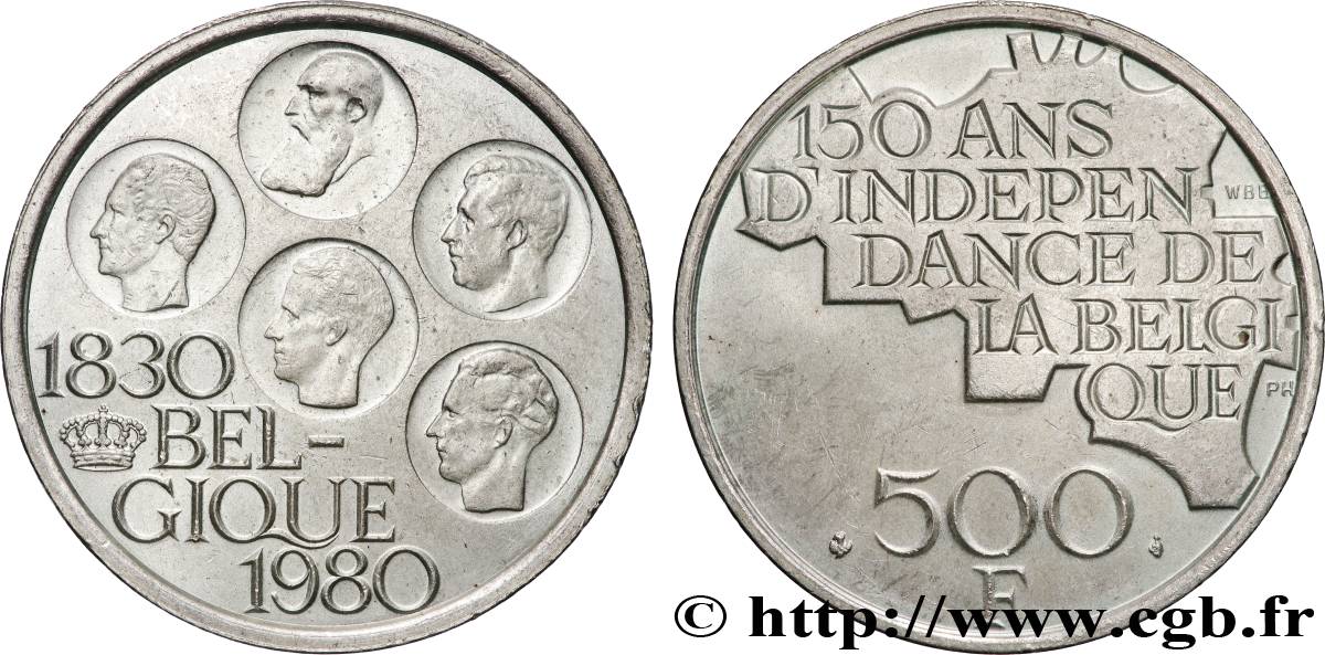 BELGIUM 500 Francs légende française 150e anniversaire de l’indépendance 1980 Bruxelles AU 