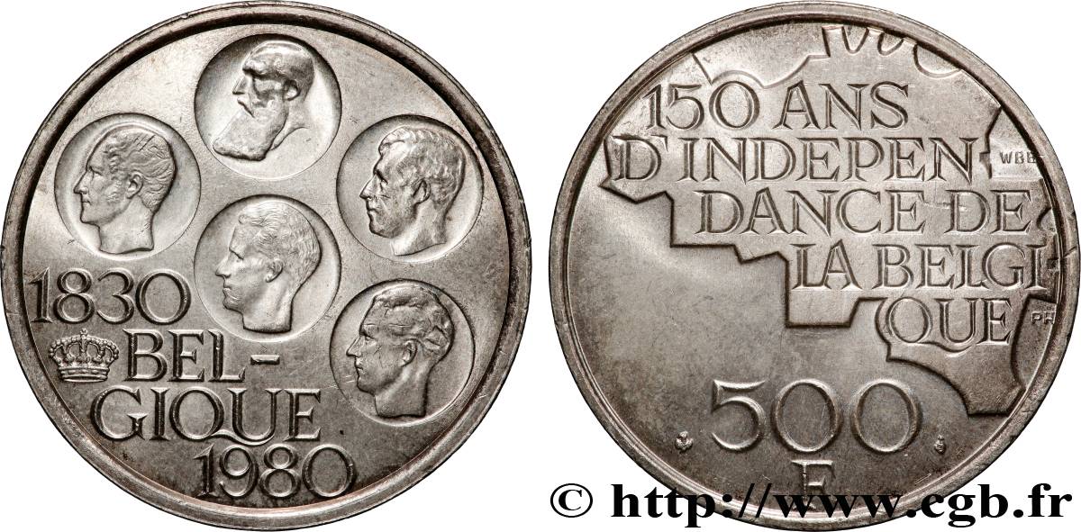 BELGIUM 500 Francs légende française 150e anniversaire de l’indépendance 1980 Bruxelles AU 