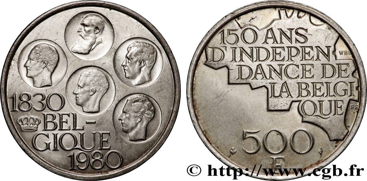 BELGIQUE 500 Francs légende française 150e anniversaire de l’indépendance 1980 Bruxelles SUP 