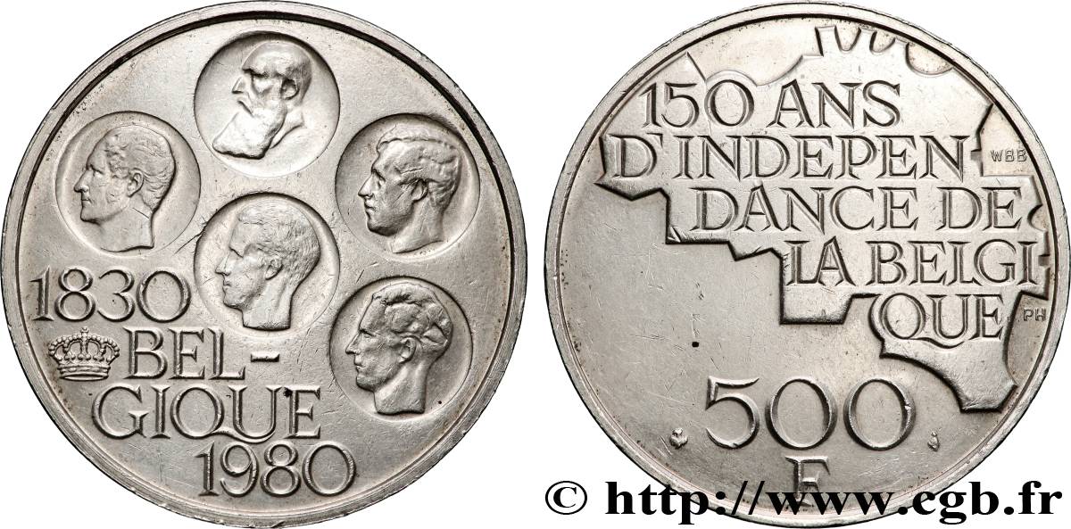 BELGIUM 500 Francs légende française 150e anniversaire de l’indépendance 1980 Bruxelles AU 