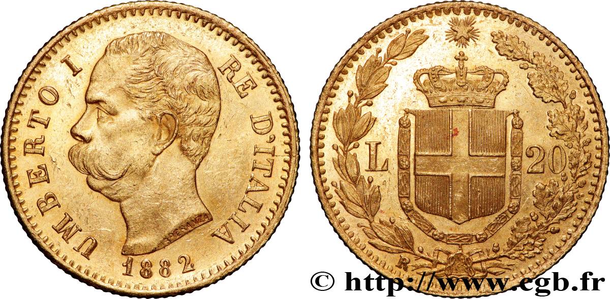 OR, PALLADIUM ET PLATINE INVESTISSEMENT 20 Lire Umberto Ier 1882 Rome SUP 