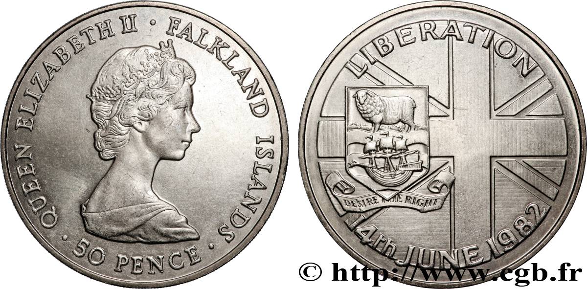 ISOLE FALKLAND 50 Pence Élisabeth II  1982  SPL 