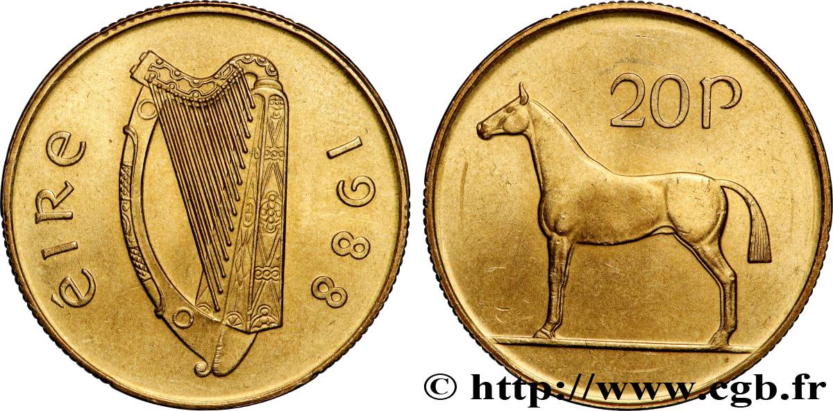 IRELAND REPUBLIC 20 Pence 1988 Dublin AU 