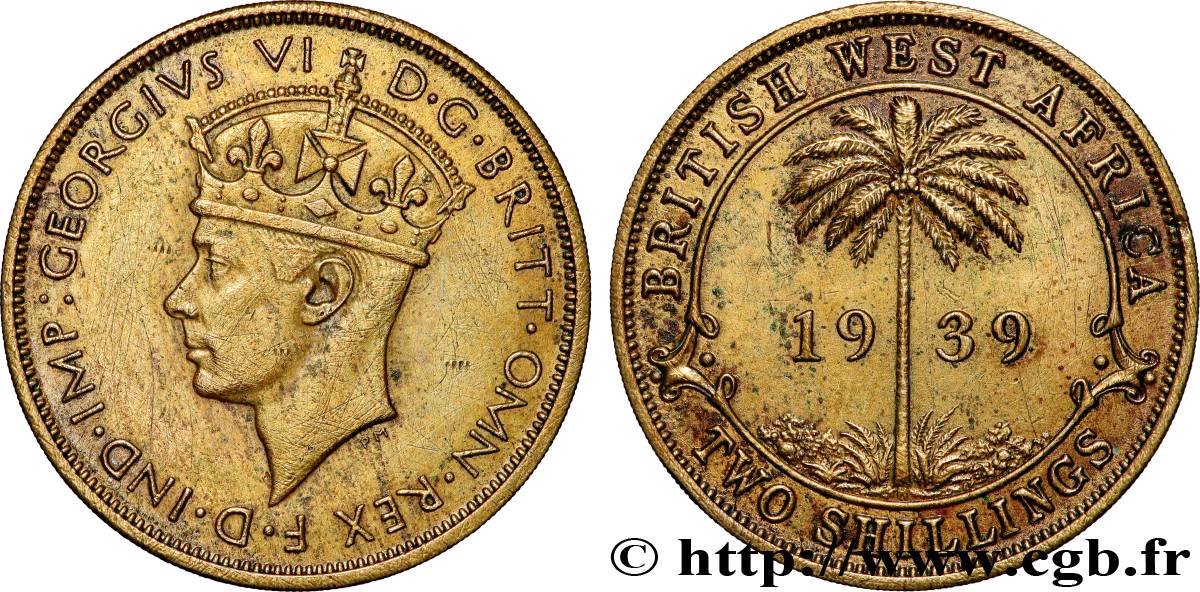 AFRIQUE OCCIDENTALE BRITANNIQUE 2 Shillings Georges VI 1939 Heaton TTB 