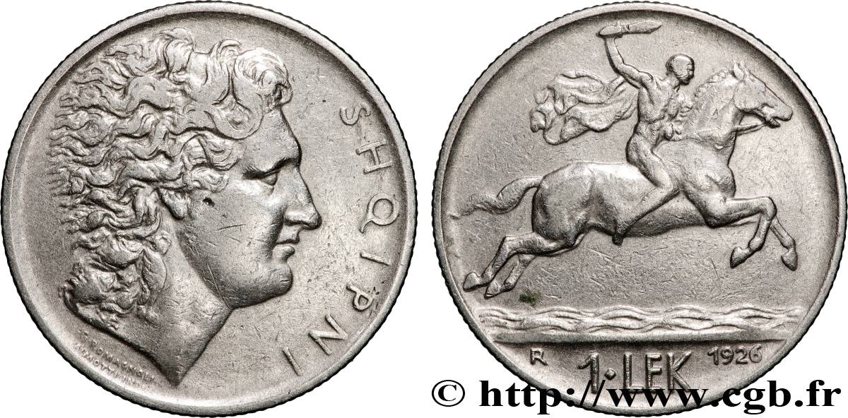 ALBANIA 1 Lek Alexandre / cavalier sur cheval bondissant 1926 Rome MBC 