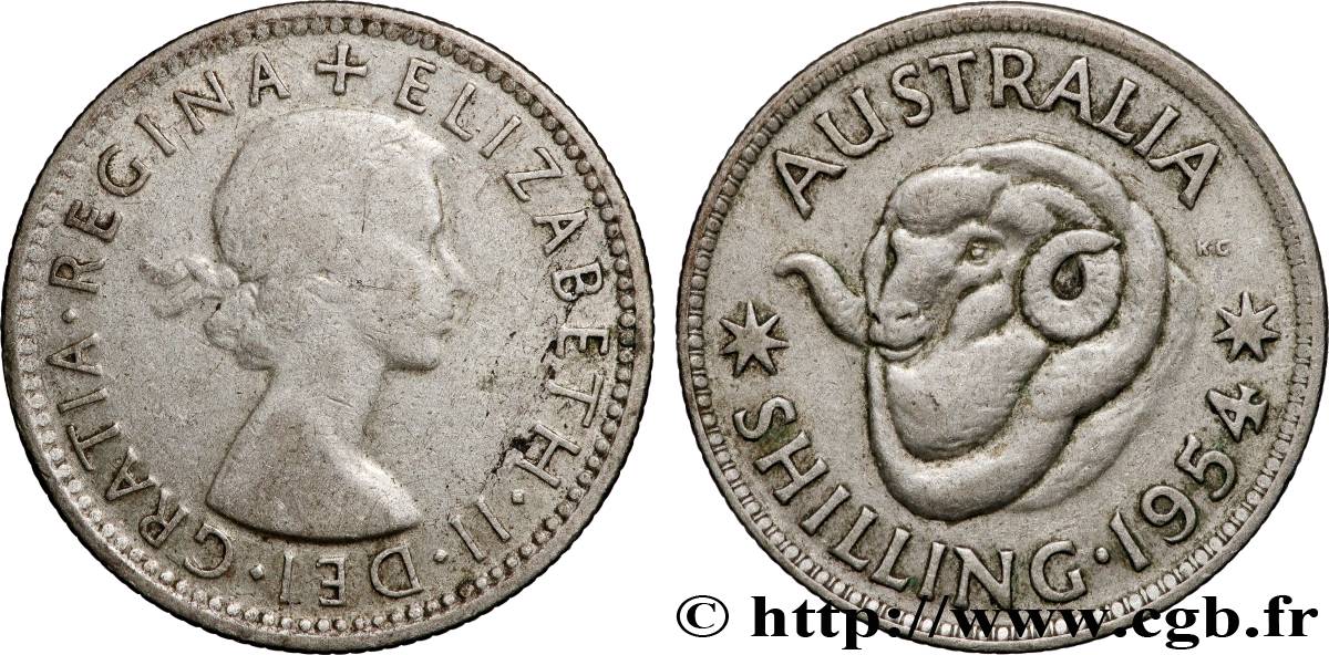 AUSTRALIA 1 Shilling Elisabeth II 1954 Melbourne BB 