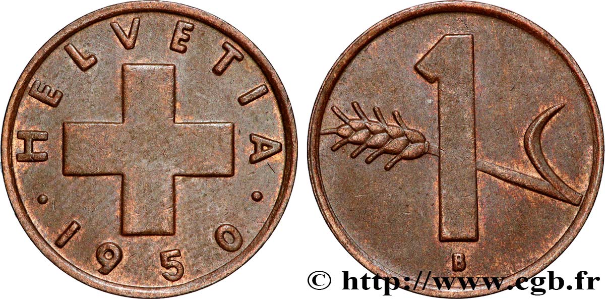 SUISSE 1 Centime Croix Suisse / épi d’avoine 1950 Berne TTB+ 