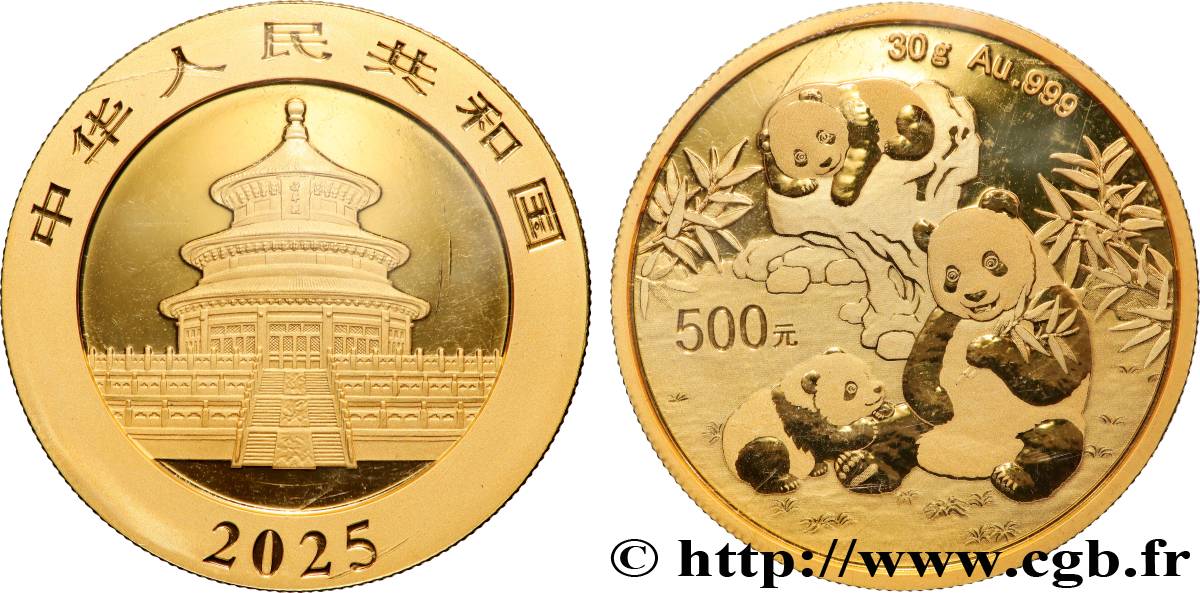 ORO, PALADIO Y PLATINO INVERSIÓN 500 Yuan Proof Panda 2025  FDC 