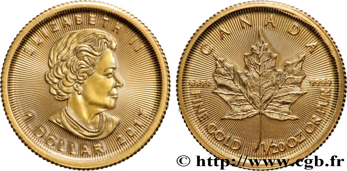 OR, PALLADIUM ET PLATINE INVESTISSEMENT 1/20 Oz - 1 Dollar  Maple Leaf  Elisabeth II 2017  FDC 