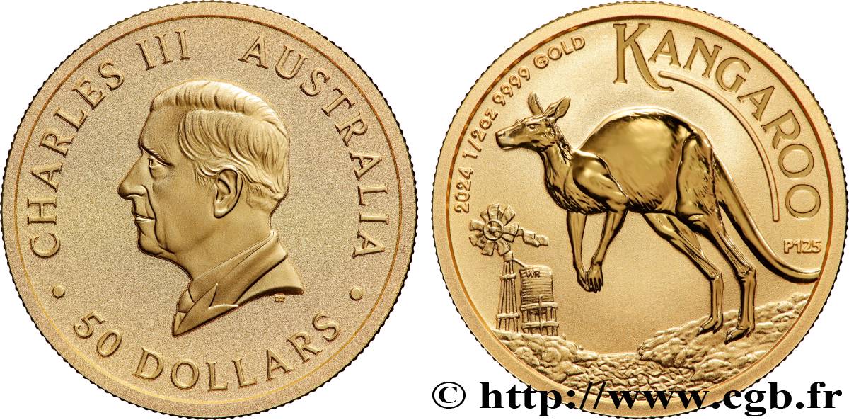 OR, PALLADIUM ET PLATINE INVESTISSEMENT 1/2 Oz - 50 Dollars Kangourou 2024 Perth FDC 