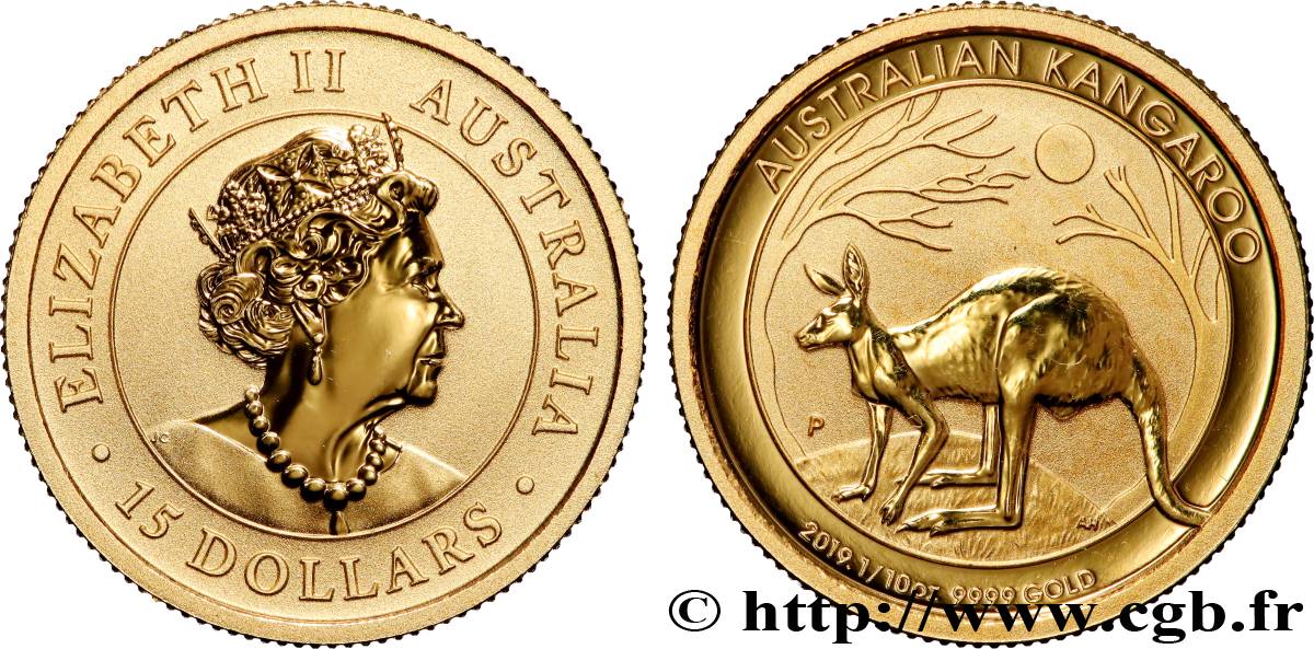 GOLD-, PALLADIUM- UND PLATIN-INVESTITIONEN 1/10 oz - 15 Dollars Kangourou 2019 Perth ST 