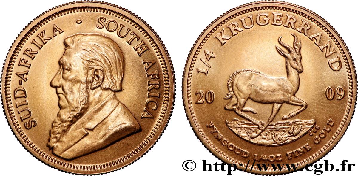 OR, PALLADIUM ET PLATINE INVESTISSEMENT 1/4 Oz - 1/4 Krugerrand Paul Kruger Proof 2009 Prétoria SPL 