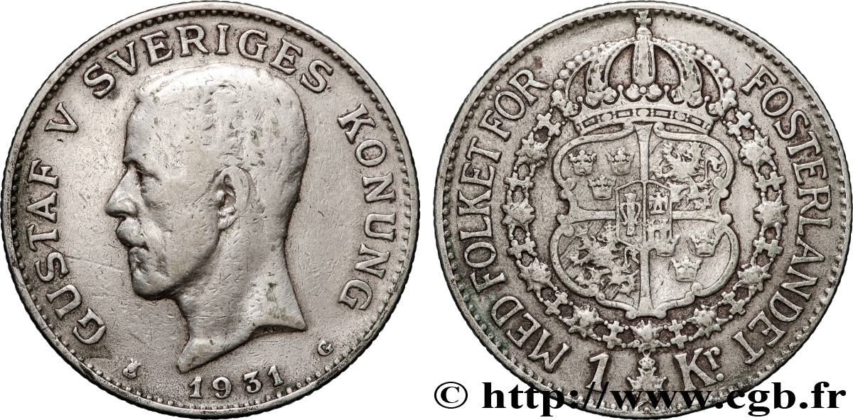 SUECIA 1 Krona Gustave V 1931 Stockholm BC+ 