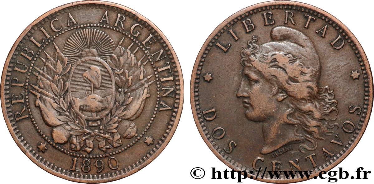 ARGENTINA 2 Centavos 1890  MBC 