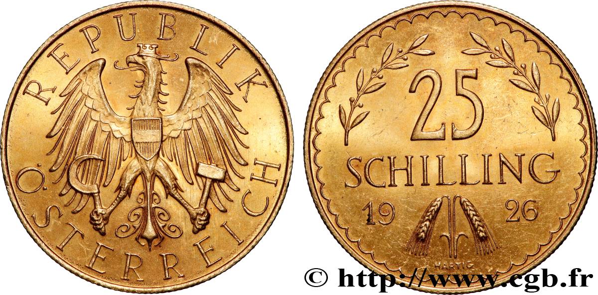 ORO, PALLADIO E PLATINO: INVESTIMENTI 25 Schilling Proof aigle héraldique 1926 Vienne SPL 