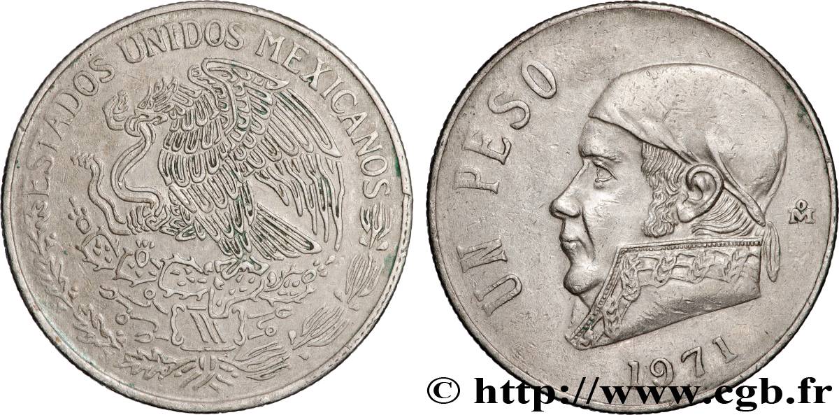 MEXICO 1 Peso Jose Morelos y Pavon 1971 Mexico AU 