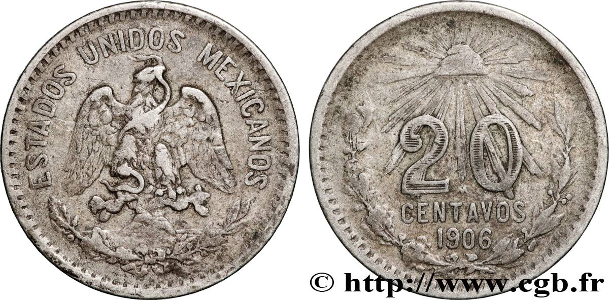 MEXICO 20 Centavos 1906 Mexico XF 